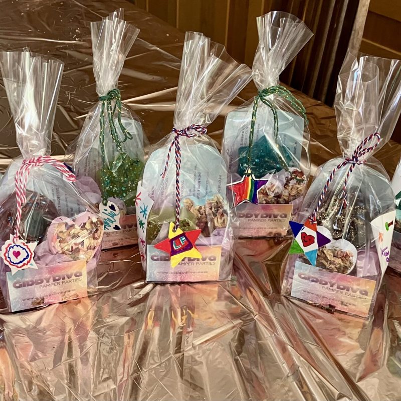 Soap and bath bomb goodie bags